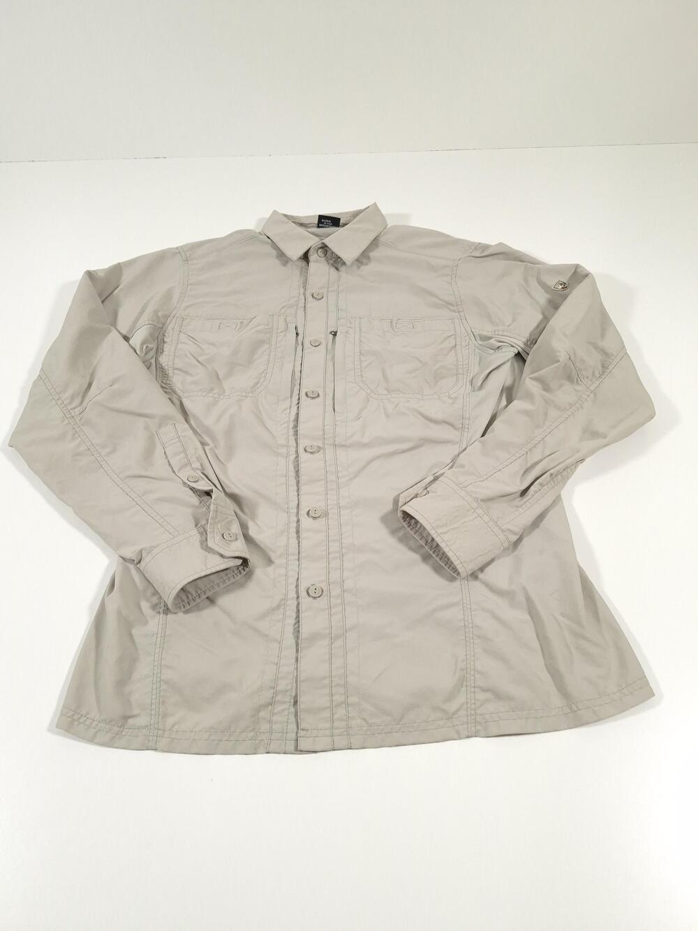 Kuhl Invoke Shirt Mens Small Beige Nylon Button Front Long Sleeve Hiking Top